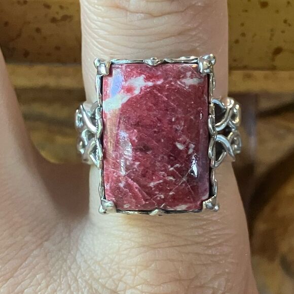Norwegian Thulite Sterling Silver Cocktail Ring Size 8 - Picture 1 of 9